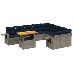 10 Piece Patio Sofa Set with Cushions Gray Poly Rattan