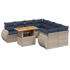 9 Piece Patio Sofa Set with Cushions Gray Poly Rattan