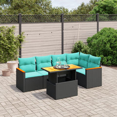 6 Piece Patio Sofa Set with Cushions Black Poly Rattan