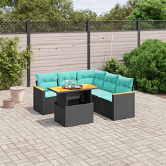 6 Piece Patio Sofa Set with Cushions Black Poly Rattan