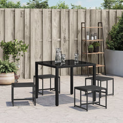 Garden Stool Set of 4 Black Textilene fabric, Powder-Coated Steel
