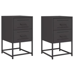 Bedside Cabinet Set of 2 Black Steel Medium Bedside Cabinet