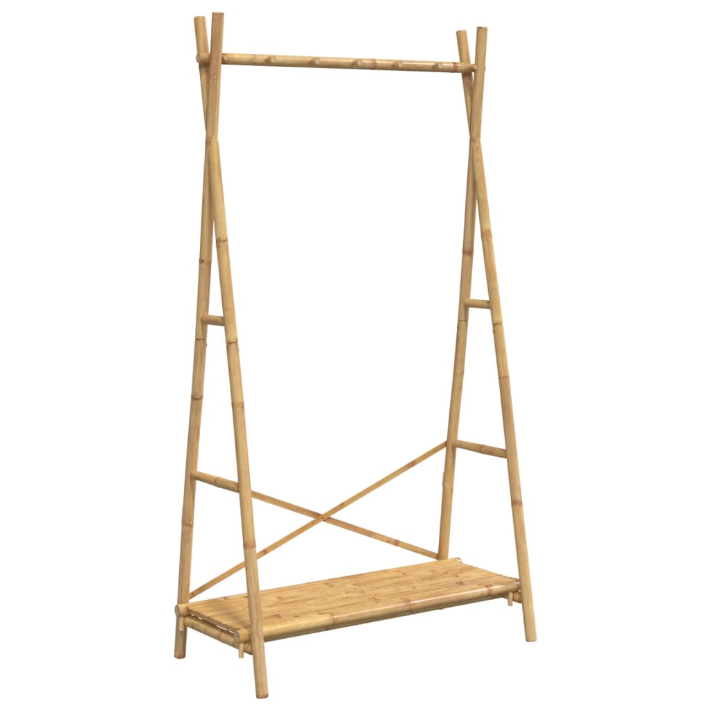Bamboo clothes rack with hanging bar and lower shelf, 40.2x19.7x74.8 inches.