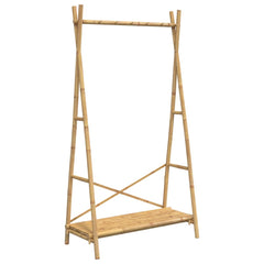 Bamboo clothes rack with hanging bar and lower shelf, 40.2x19.7x74.8 inches.