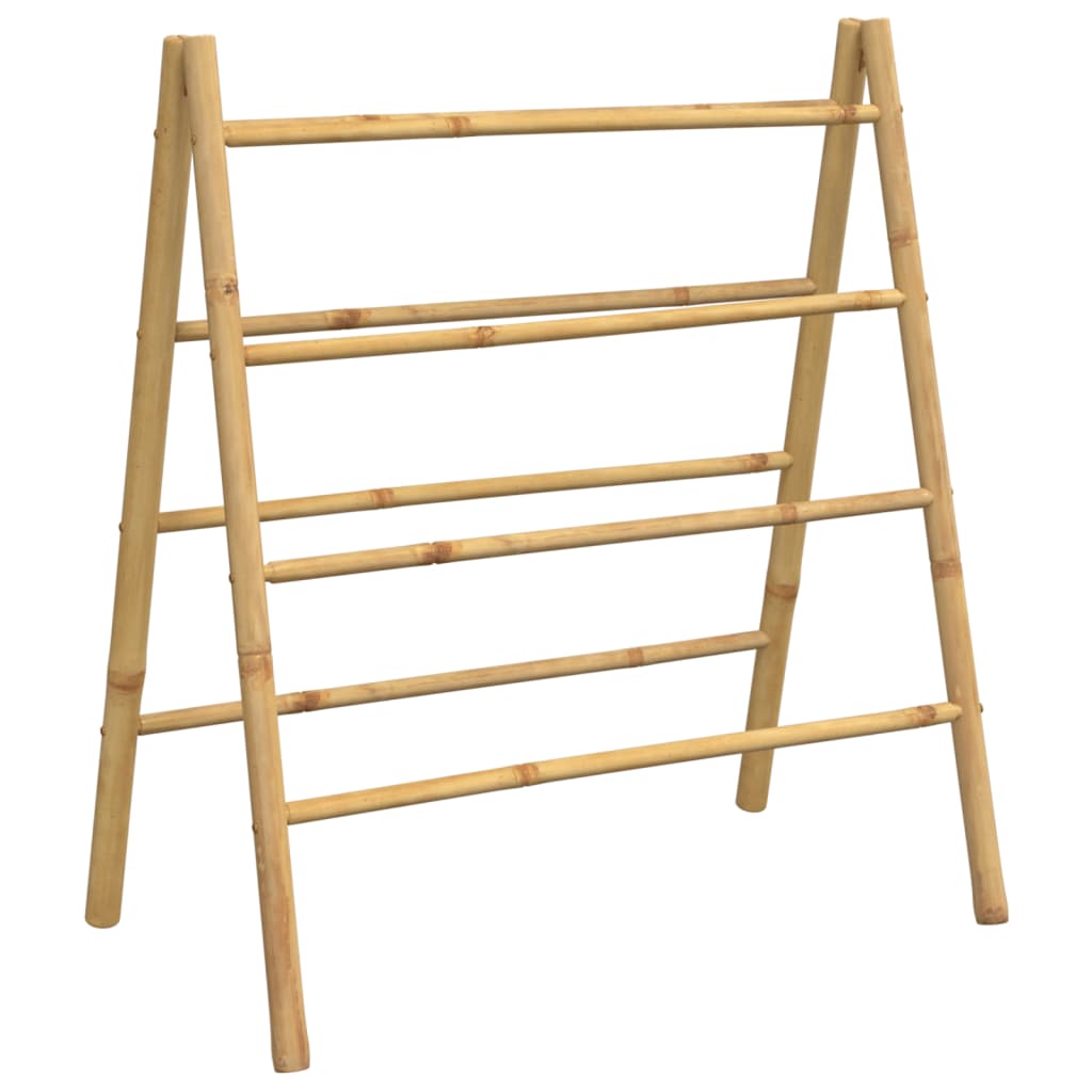 Double-sided bamboo towel ladder with four rungs, measuring 35.4x19.7x39.4 inches.