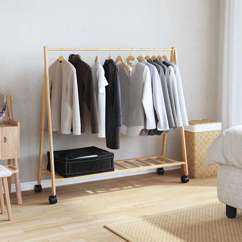 Clothes Rack with Shelves and Wheels 41.7x13.4x41.9 Bamboo