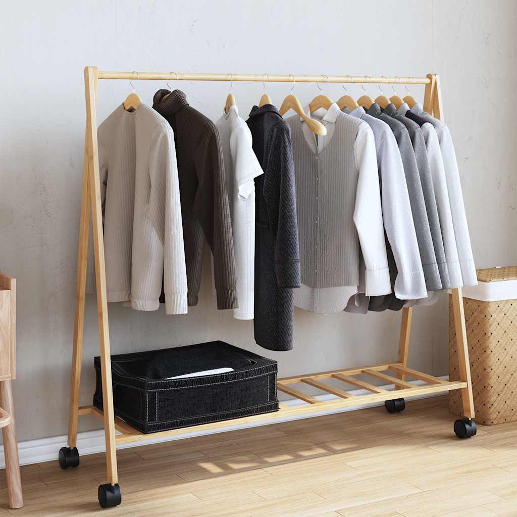 Clothes Rack with Shelves and Wheels 41.7x13.4x41.9 Bamboo