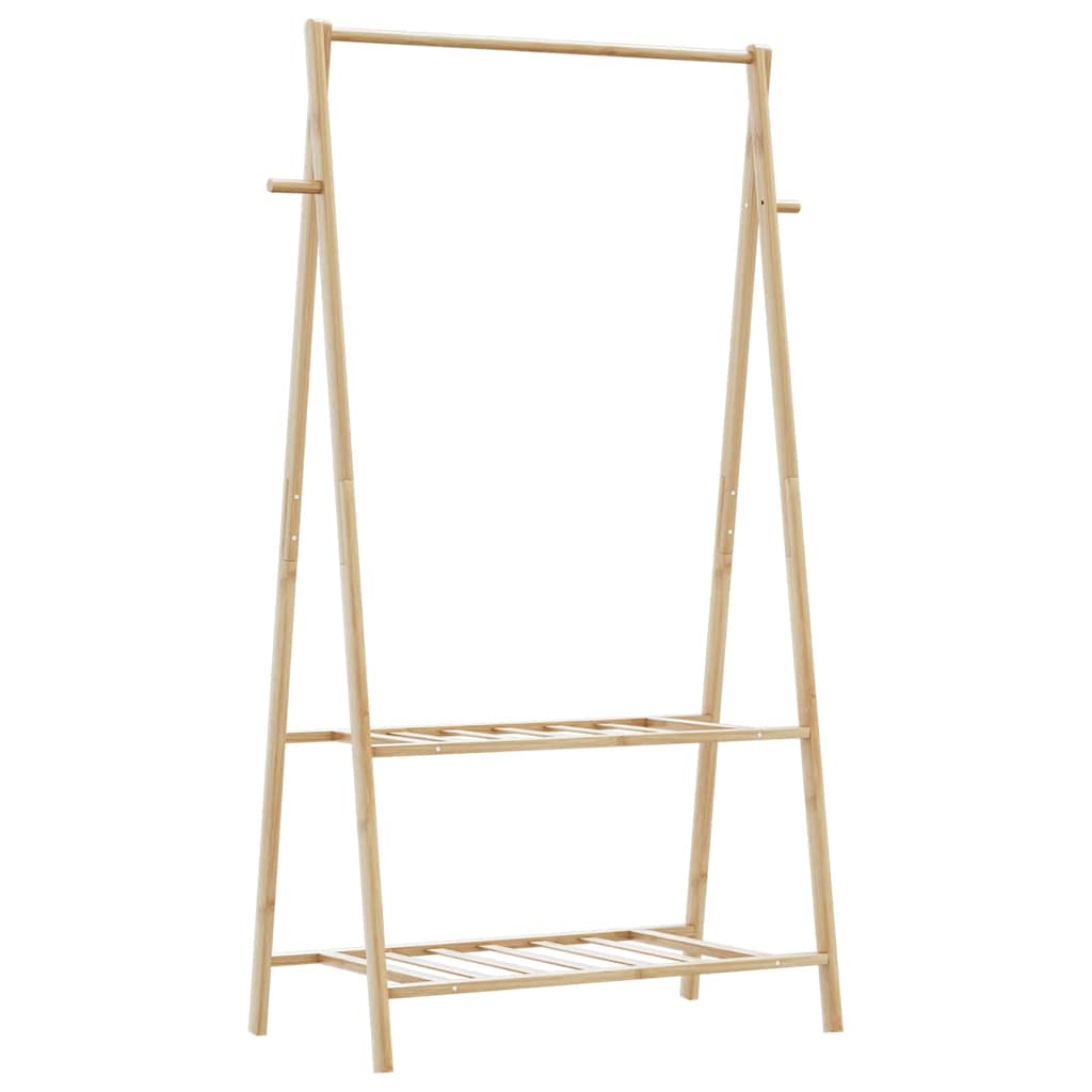 Bostome bamboo clothes rack with two shelves and side hooks, 37.8x17.9x59.3 inches.