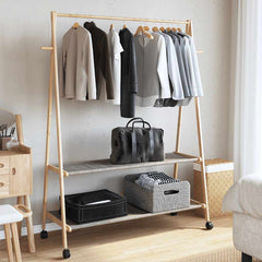 Clothes Rack with Shelves and Wheels 52x17.9x61.2 Bamboo
