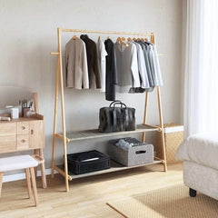 Clothes Rack with Shelves 52x17.9x59.3 Bamboo