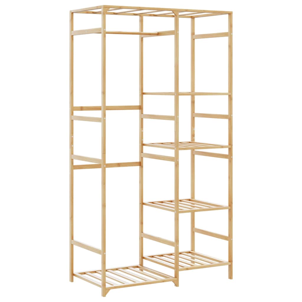 Bamboo clothes rack with 6 shelves, measuring 39.4x19.7x72.6 inches.