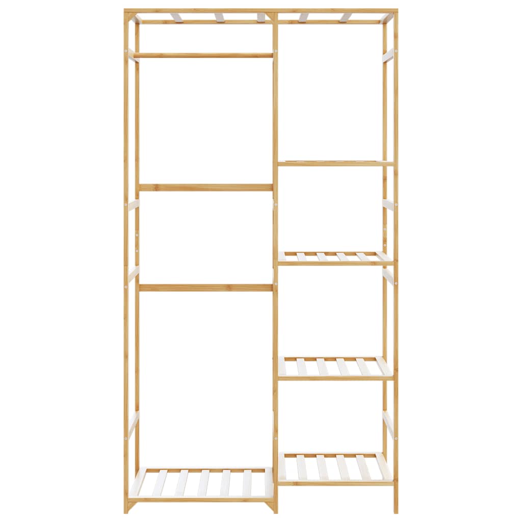 Bostome bamboo clothes rack with 6 shelves, measuring 39.4x19.7x72.6 inches.