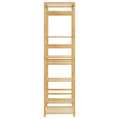 Tall bamboo clothes rack with 6 shelves and a hanging rod.