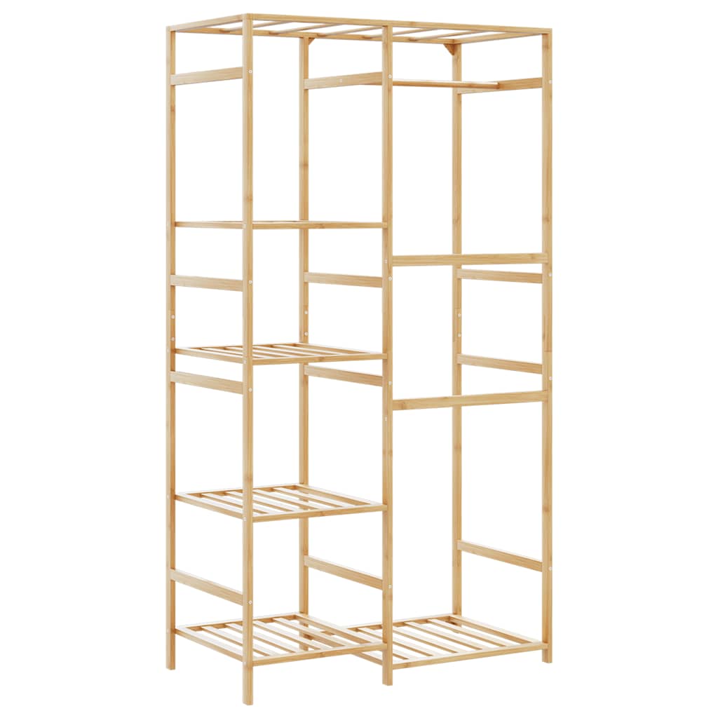 Bostome bamboo clothes rack with 6 shelves, measuring 39.4x19.7x72.6 inches.