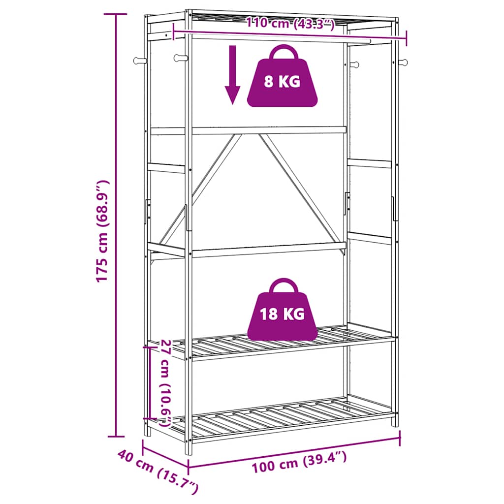 Clothes Rack with Shelves 43.3x15.7x68.9 Bamboo