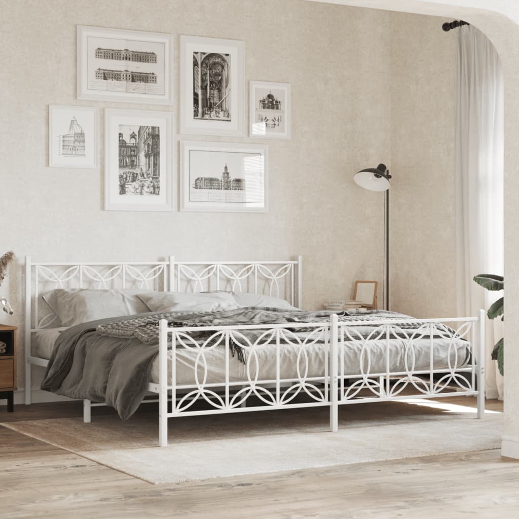 Bed Frame White Steel 76 x 80 in Bed Frame Rectangular Modern