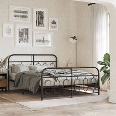 Bed Frame Black Steel Full Bed Frame Rectangular Modern
