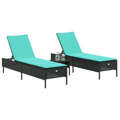 Patio Sun Lounger Set Black, Blue