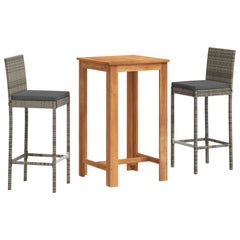 Garden Bar Set Grey Solid Acacia wood, PE rattan, Steel Standard