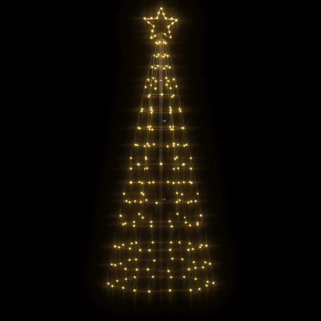 Tall LED Christmas tree with 220 warm white lights and star topper for outdoor use