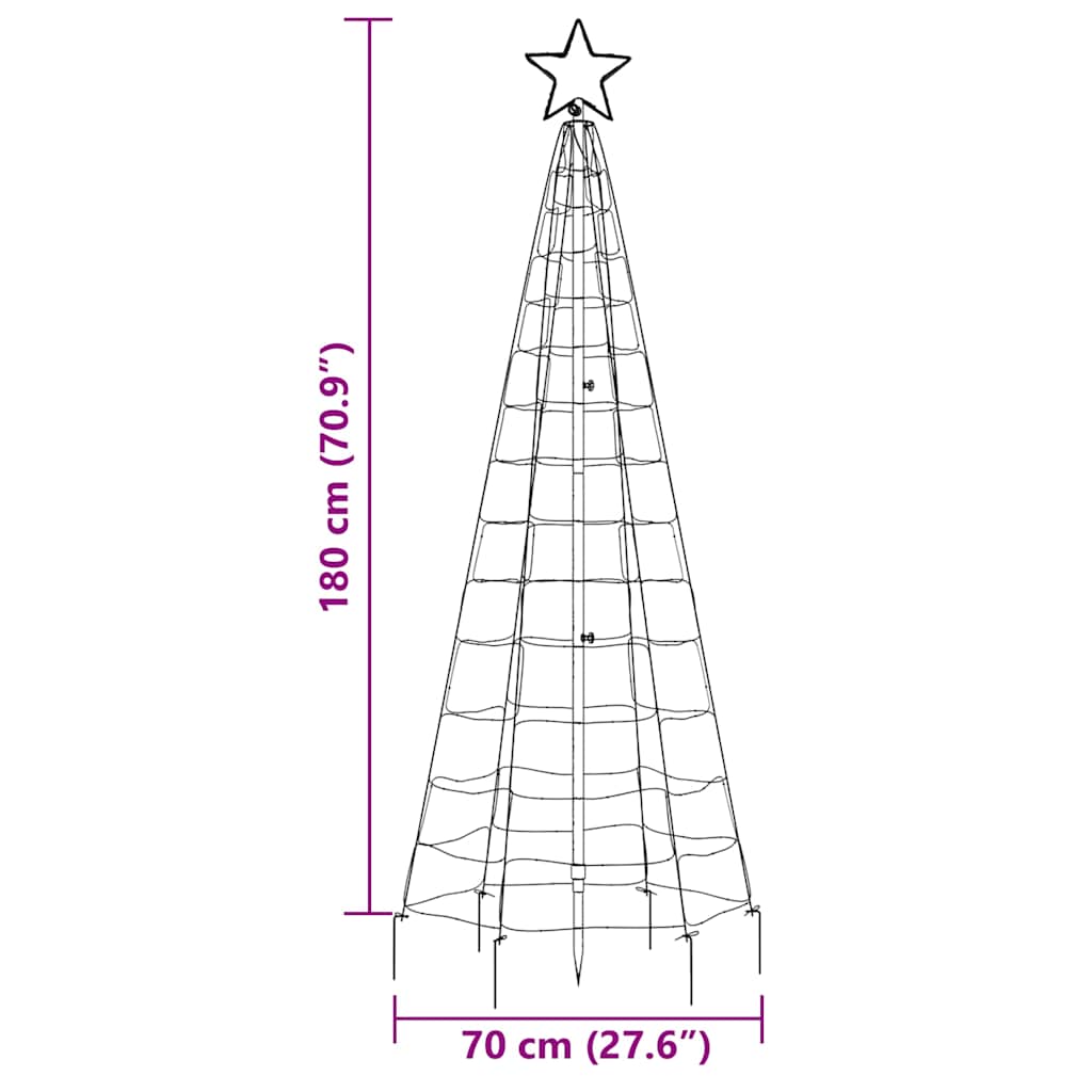 Metal frame LED Christmas tree with star topper, 220 warm white lights, 70.9 inches tall.
