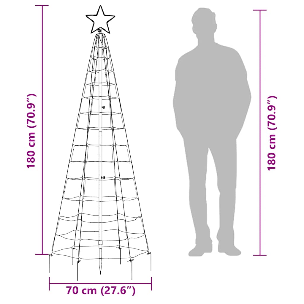 70.9-inch outdoor LED Christmas tree with 220 cold white LEDs and star topper.