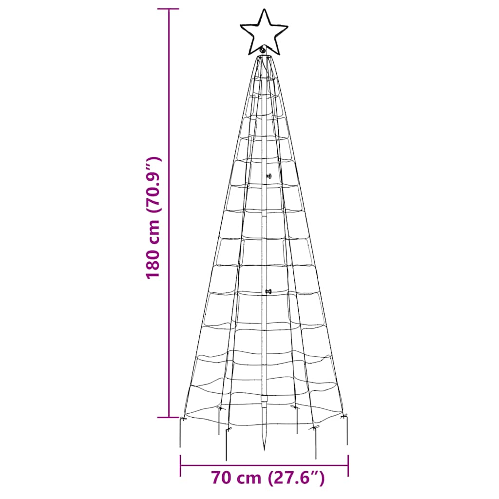 70.9-inch tall LED Christmas tree frame with star top and measurements shown.