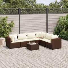 Patio Lounge Set Brown PE rattan 7 Piece Set Adjustable Feet