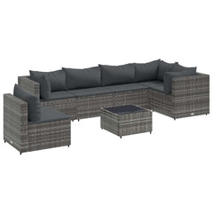 Patio Lounge Set Grey PE Rattan, Powder-Coated Steel, Tempered Glass