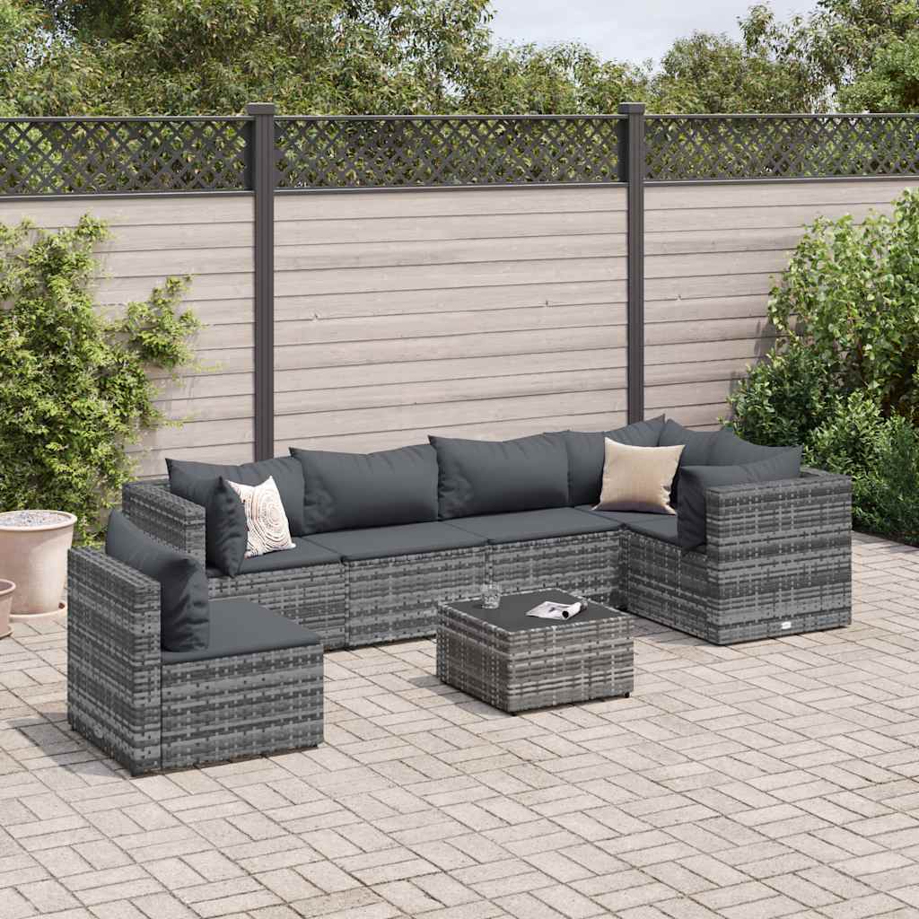 Patio Lounge Set Grey PE Rattan, Powder-Coated Steel, Tempered Glass