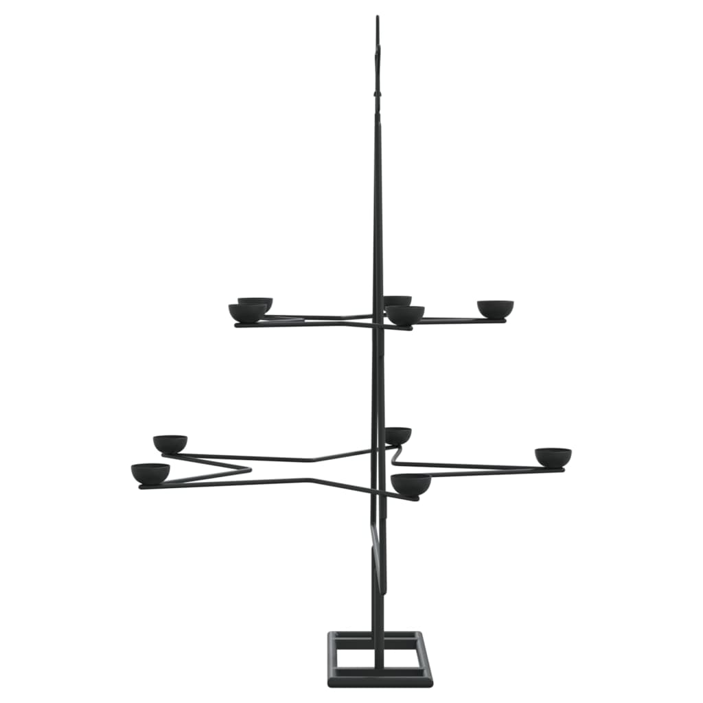 Black metal Christmas tree stand, 29.5 inches tall with two tiers of tealight holders.