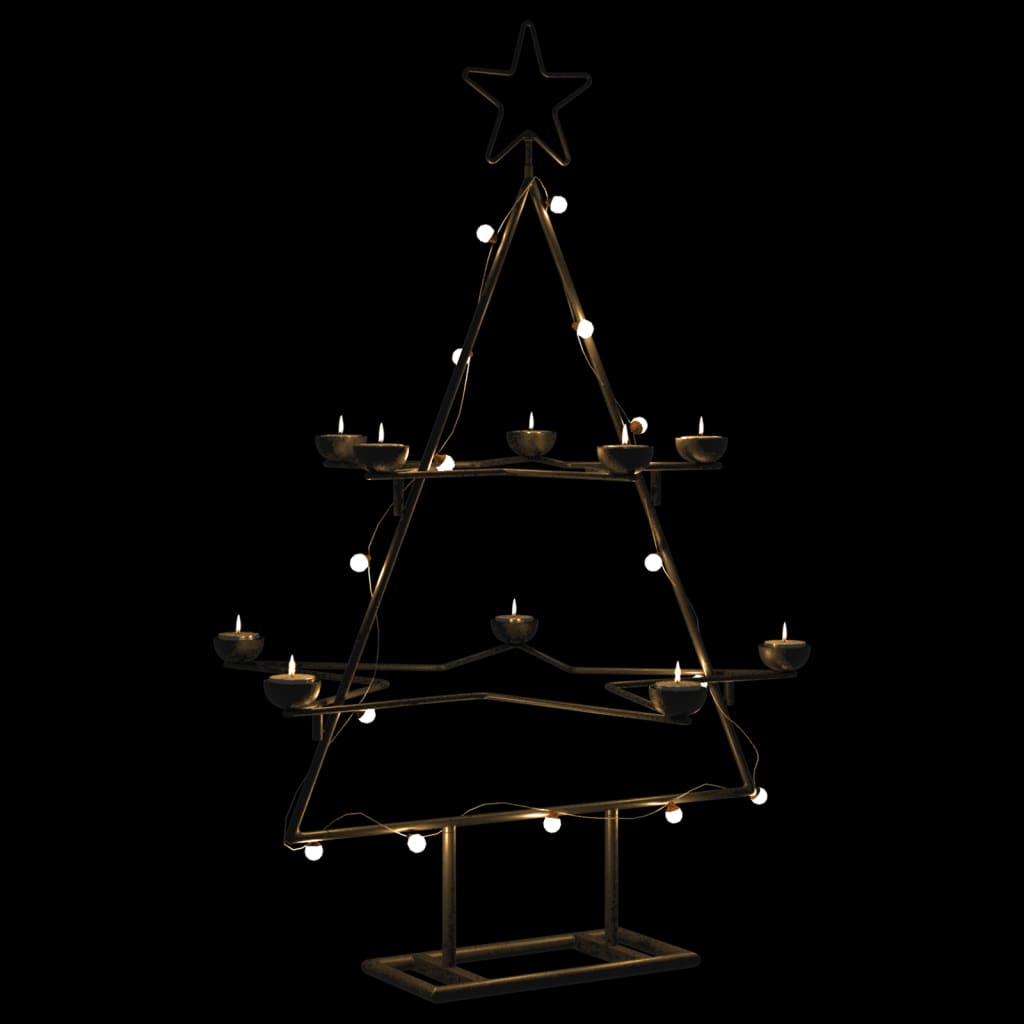 Black metal Christmas tree stand with two tiers and tealight candle holders, 29.5 inches tall.