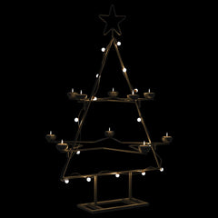 Black metal Christmas tree stand with two tiers and tealight candle holders, 29.5 inches tall.