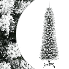 A 5ft slim flocked snow artificial Christmas tree with PVC and PE branches on a steel stand.