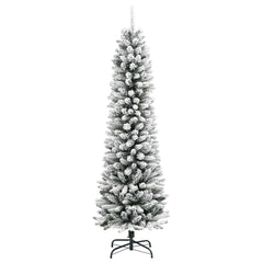 A 5ft slim flocked snow artificial Christmas tree with PVC and PE branches on a steel stand.