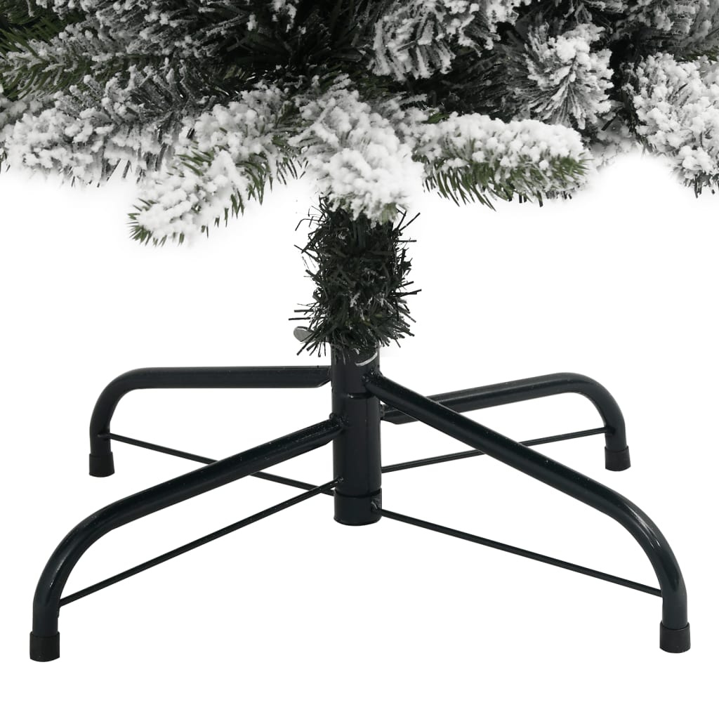 5ft slim flocked snow artificial Christmas tree with black metal stand.