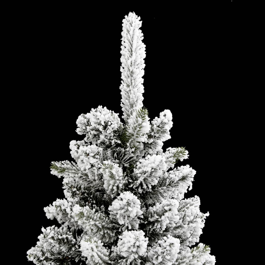 Slim 5ft artificial Christmas tree with snowy flocking and dense PVC and PE branches.