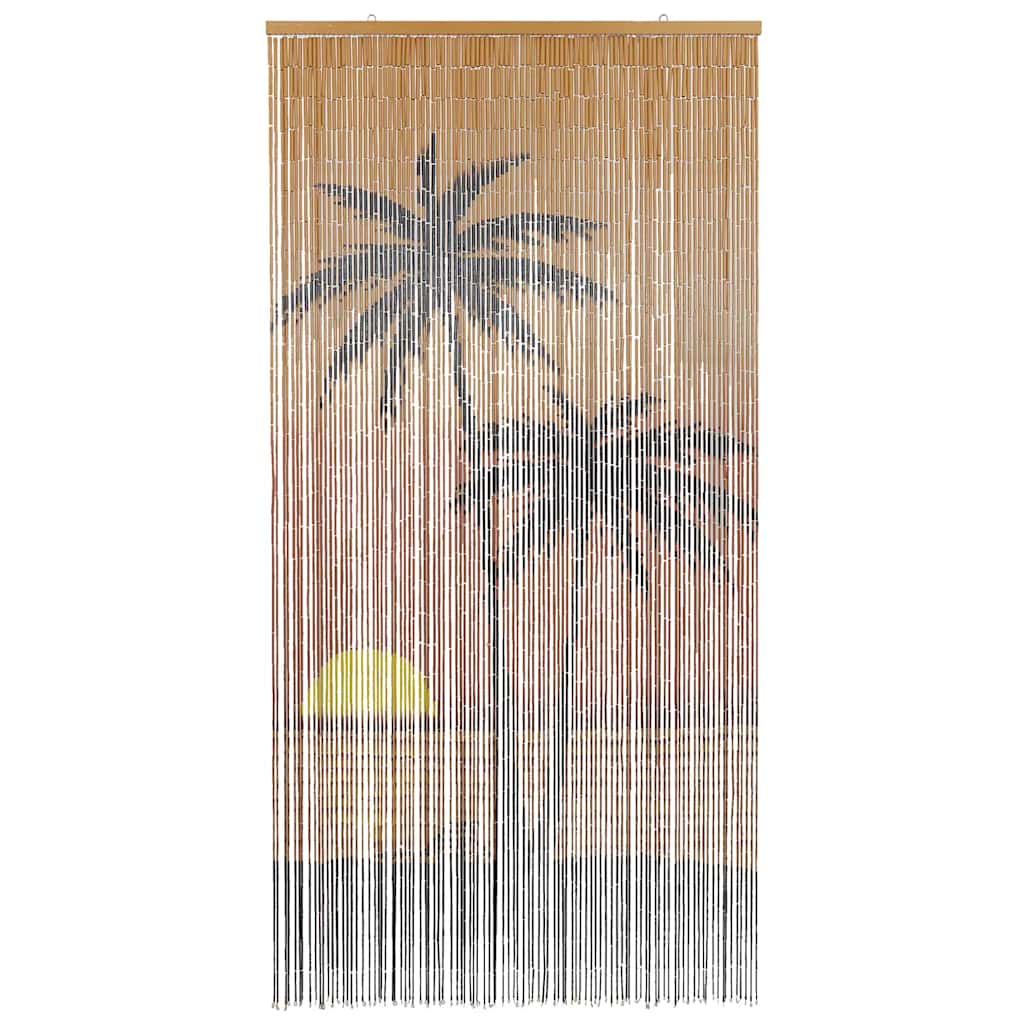 Bamboo door curtain with palm tree print, 35.4x86.6 inches, for insect blocking.