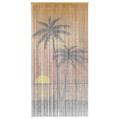 Bamboo door curtain with palm tree print, 35.4x86.6 inches, for insect blocking.