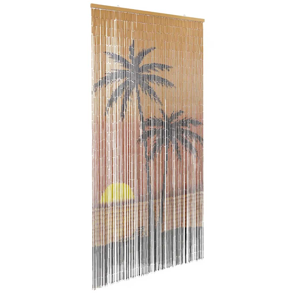 Bamboo beaded door curtain with palm tree design, measuring 39.4x78.7 inches.