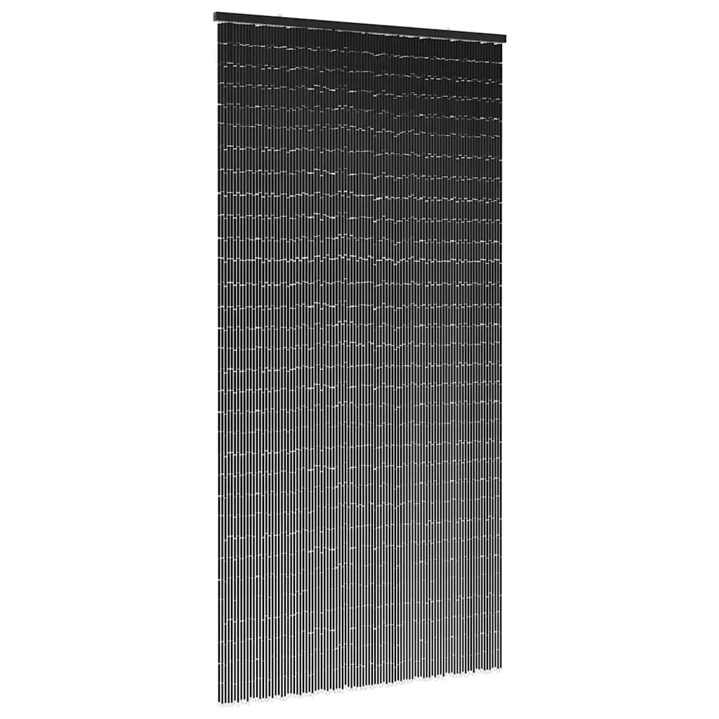 Dark gray bamboo insect door curtain, 39.4x78.7 inches, with wooden rod and hanging strands.
