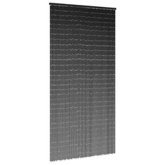 Dark gray bamboo insect door curtain, 39.4x78.7 inches, with wooden rod and hanging strands.