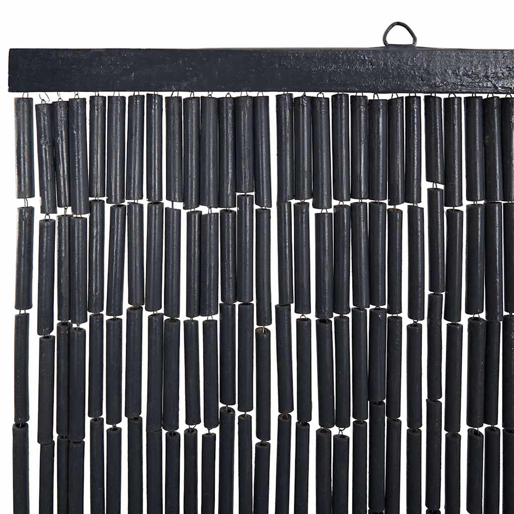 Dark gray bamboo insect door curtain with wooden rod, 39.4x78.7 inches.