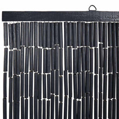 Dark gray bamboo insect door curtain with vertical strands and hanging hooks.