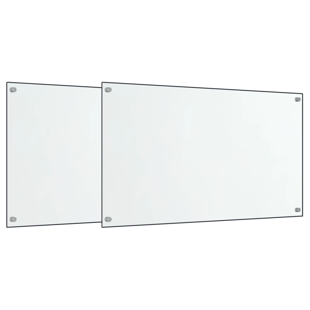 Two transparent tempered glass kitchen backsplashes, each 27.6x15.7 inches, with pre-drilled holes.