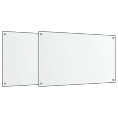 Two transparent tempered glass kitchen backsplashes, each 27.6x15.7 inches, with pre-drilled holes.