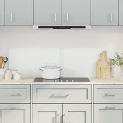 Two transparent tempered glass kitchen backsplashes, each 27.6x19.7 inches, installed on a white backsplash.