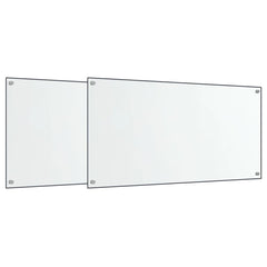 Two transparent tempered glass kitchen backsplash panels, each 31.5x15.7 inches, with pre-drilled holes.