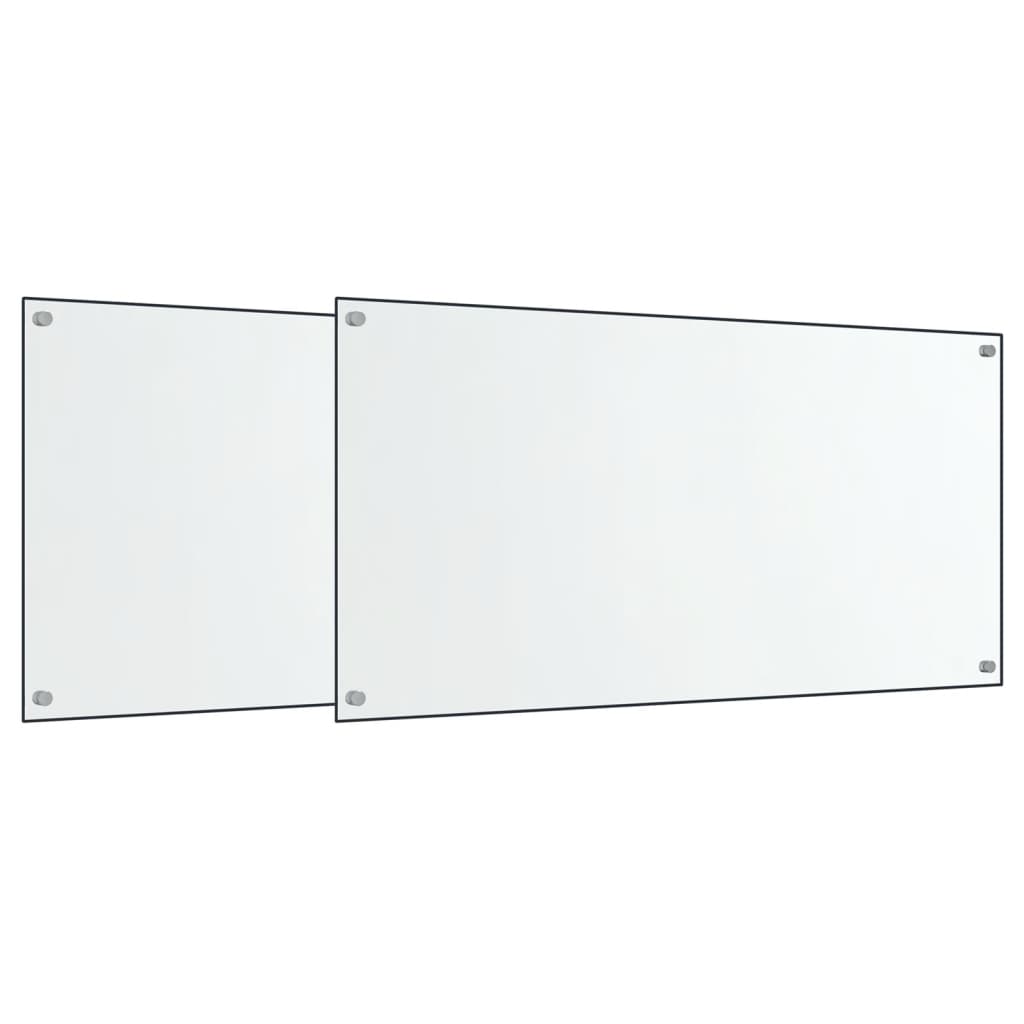 Two transparent tempered glass kitchen backsplash panels, each 31.5x19.7 inches, with pre-drilled holes.