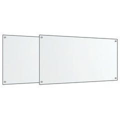 Two transparent tempered glass kitchen backsplash panels, each 31.5x19.7 inches, with pre-drilled holes.